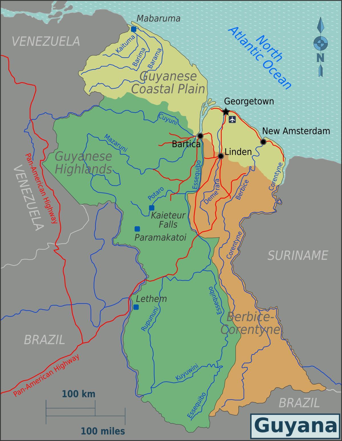 east coast Guyanan demerara kartta