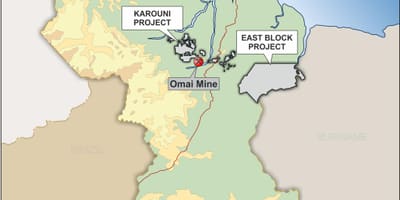 Kartta Guyana osoittaa mineraalivarat