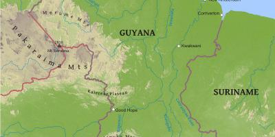 Kartta Guyana osoittaa alhainen rannikon plain