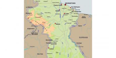 Kartta Guyana osoittaa kaupungeissa