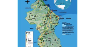Kartta kartta näytetään, miten amerindians tuli Guyana